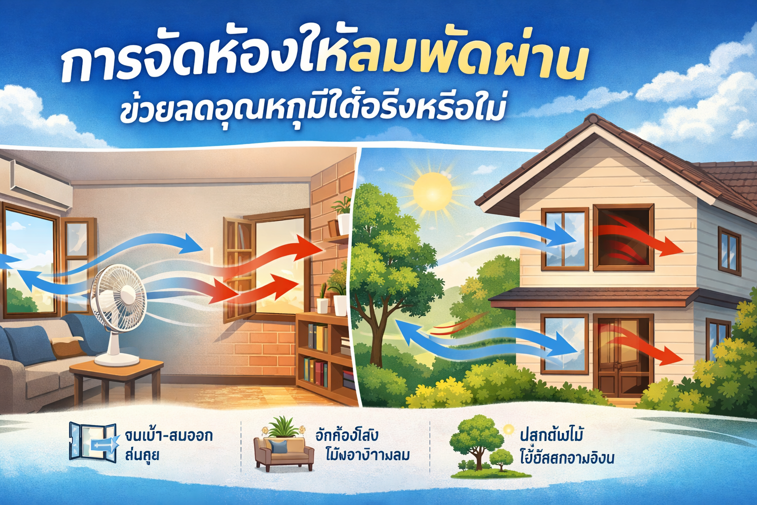 การจัดห้องให้ลมพัดผ่าน ช่วยลดอุณหภูมิได้จริงหรือไม่